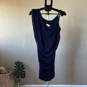One-Shoulder Draped Navy Jersey Dress